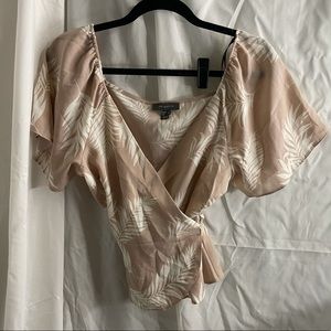 Nude, white leaves pattern primark wrap blouse. Size 8.
